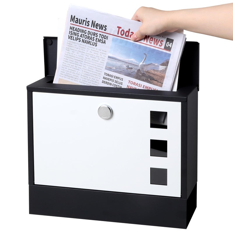 Jssmst Locking Mailbox Wall Mounted Verticalâ€“ Jssmst mailboxes with Key Lock and Newspaper Compartment, Key Lock Drop Box Large Capacity, 14.3 x 3.8 x 11.8 Inch, Whiteï¼ŒSM-HPB911WN - Image 4
